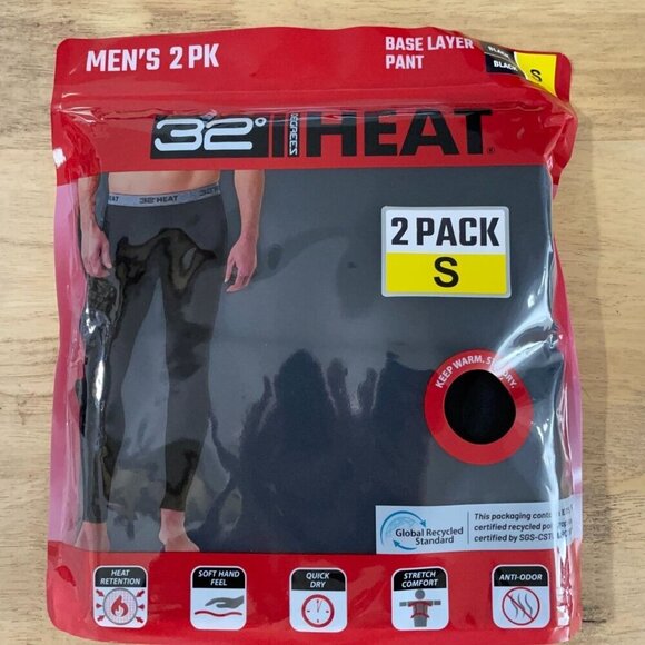 NEW 32 Degrees Men's S 2 Pack Base Layer Pants Small Black - Picture 2 of 5